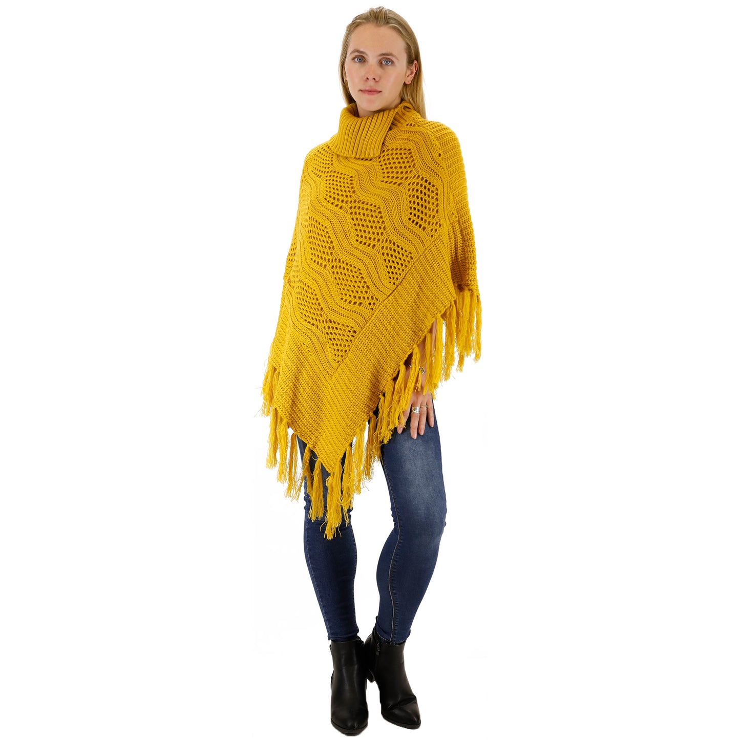 VINTAGE STYLED KNIT FRINGED PONCHO PO416-6 (6PC)