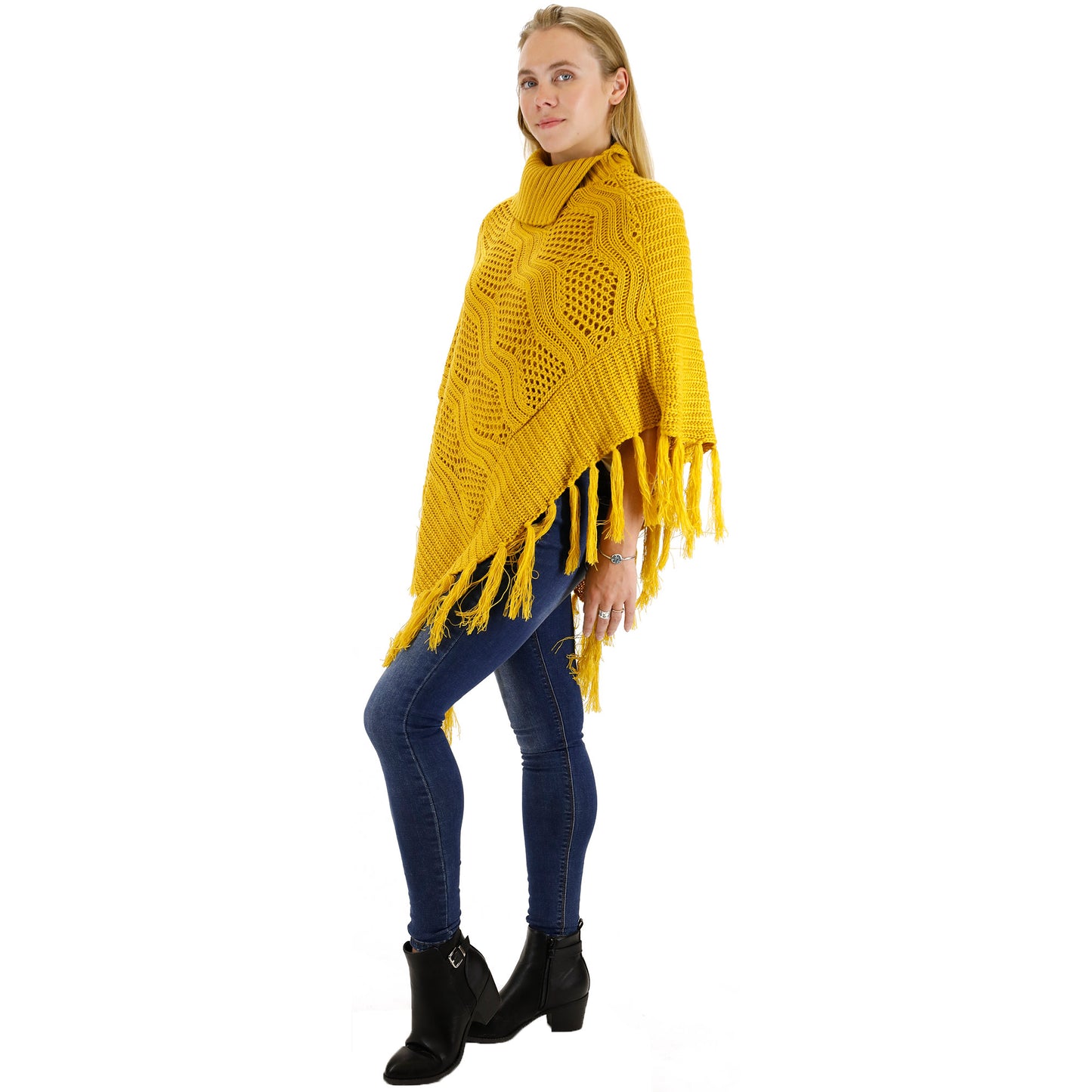 VINTAGE STYLED KNIT FRINGED PONCHO PO416-6 (6PC)