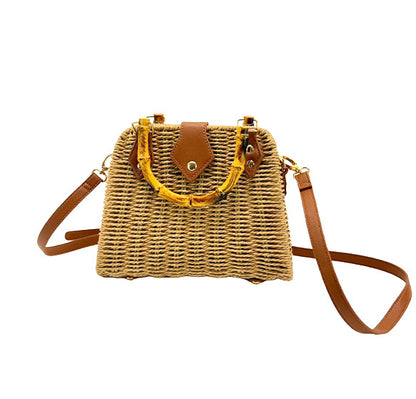 RATTAN BEACH TOTE SHOULDER BAG WITH BAMBOO HANDLE 4225-12 (6PC)