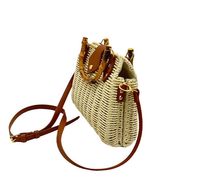 RATTAN BEACH TOTE SHOULDER BAG WITH BAMBOO HANDLE 4225-12 (6PC)