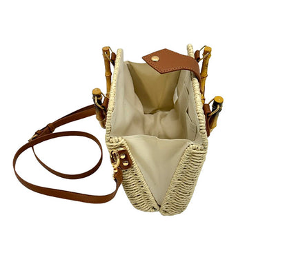 RATTAN BEACH TOTE SHOULDER BAG WITH BAMBOO HANDLE 4225-12 (6PC)