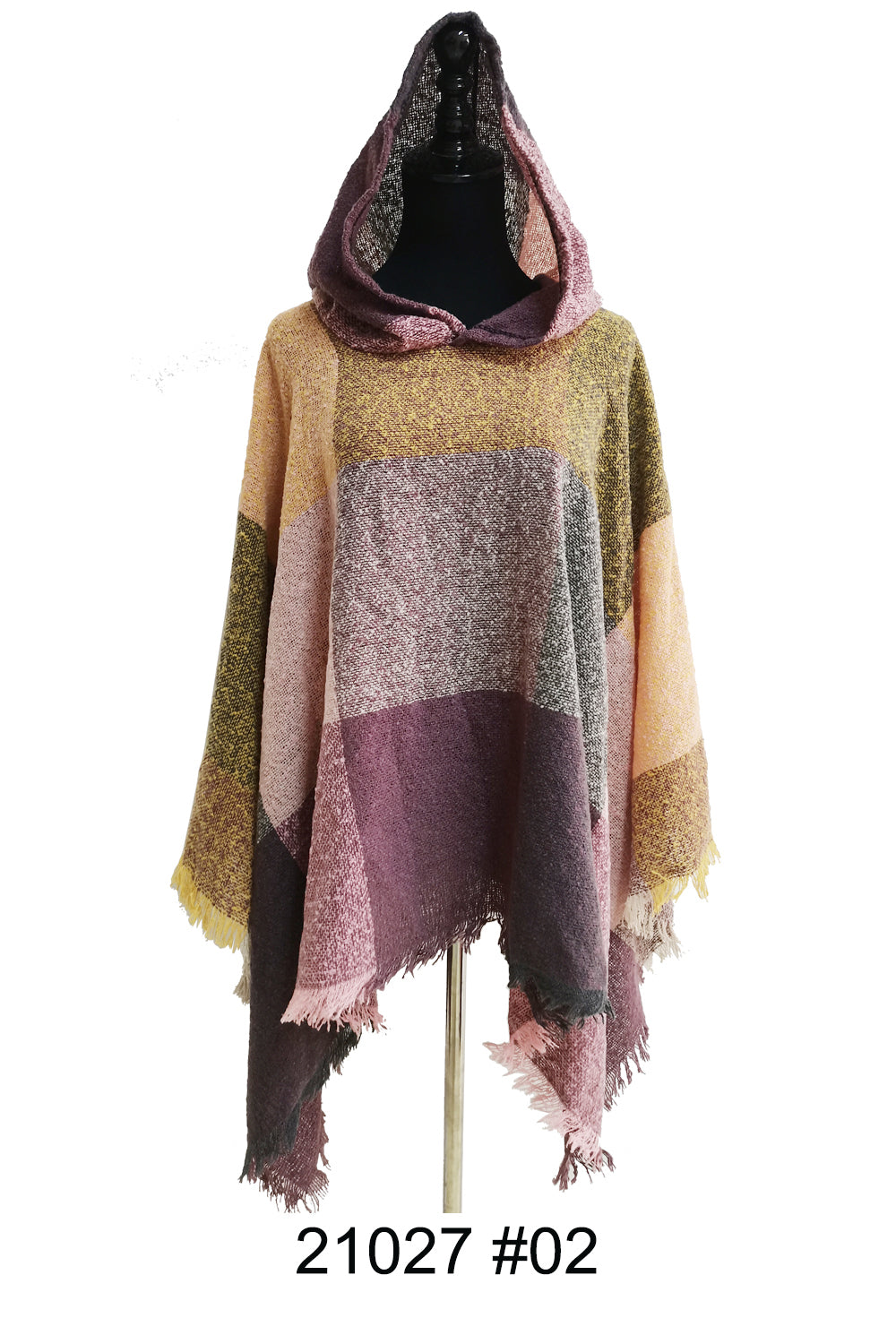 VINTAGE STYLED BLOCK PATTERN HOODIE PONCHO PO21027 (6PC)