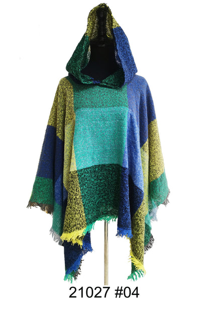 VINTAGE STYLED BLOCK PATTERN HOODIE PONCHO PO21027 (6PC)