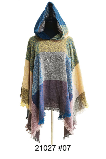 VINTAGE STYLED BLOCK PATTERN HOODIE PONCHO PO21027 (6PC)