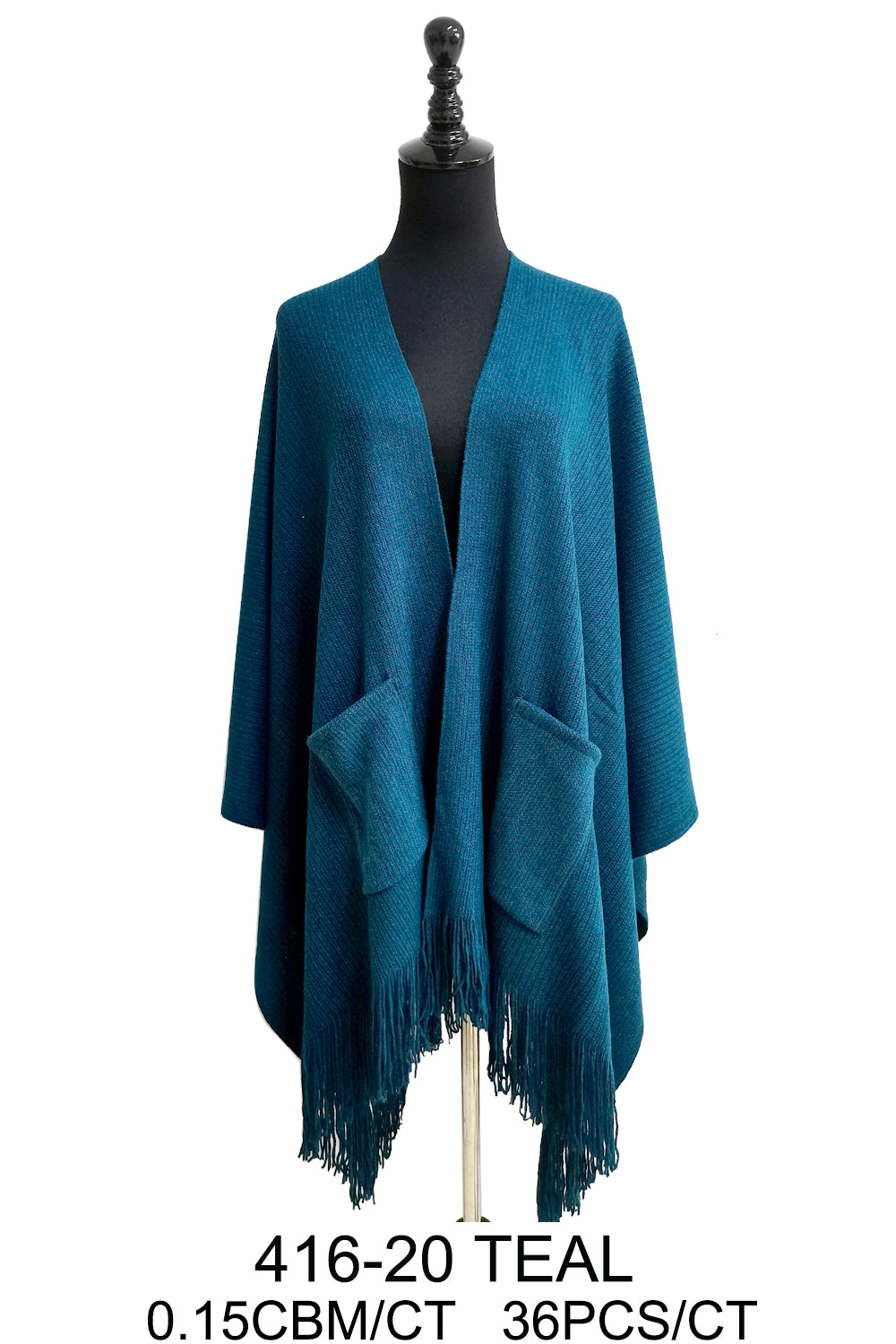 VINTAGE STYLED KNIT FRINGED POCKET SHAWL PO416-20 (4PC)