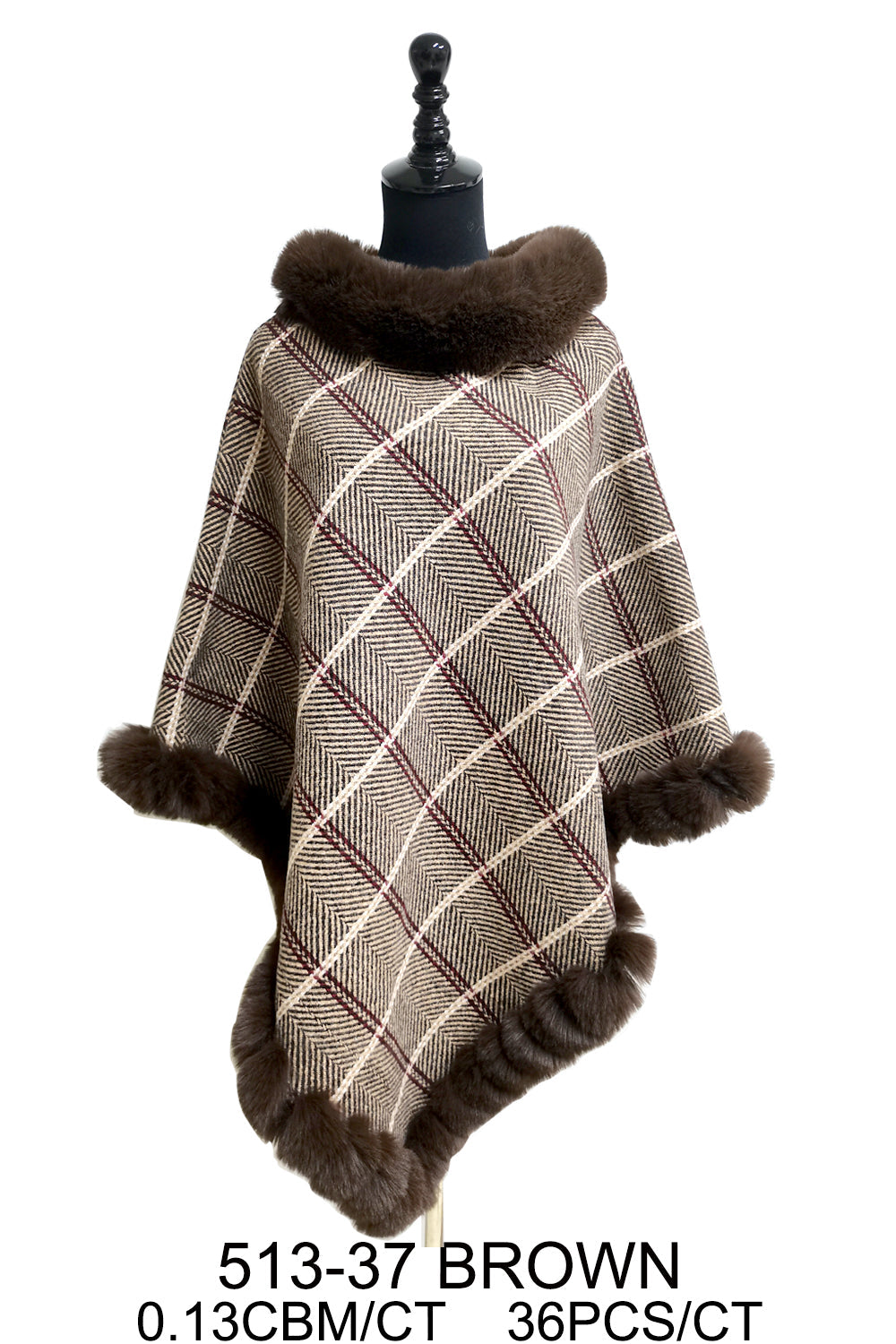 PLAID PATTERN FUR PONCHO PO513-37