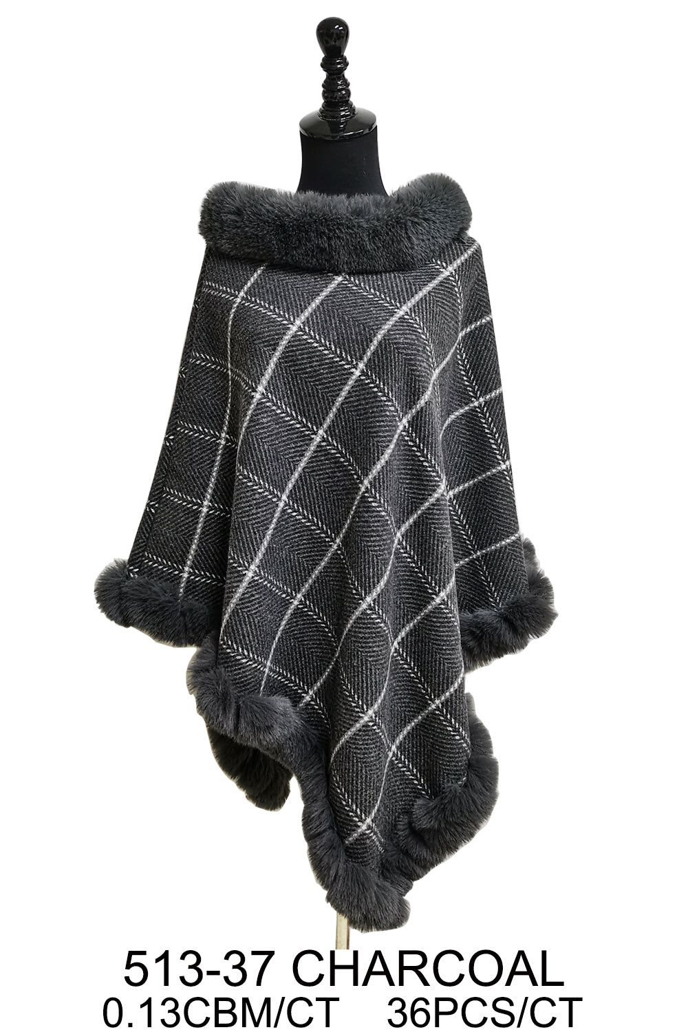 PLAID PATTERN FUR PONCHO PO513-37