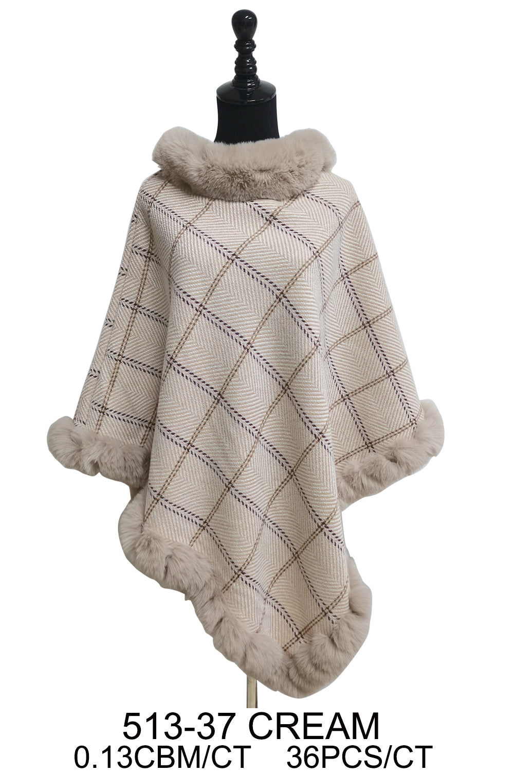 PLAID PATTERN FUR PONCHO PO513-37