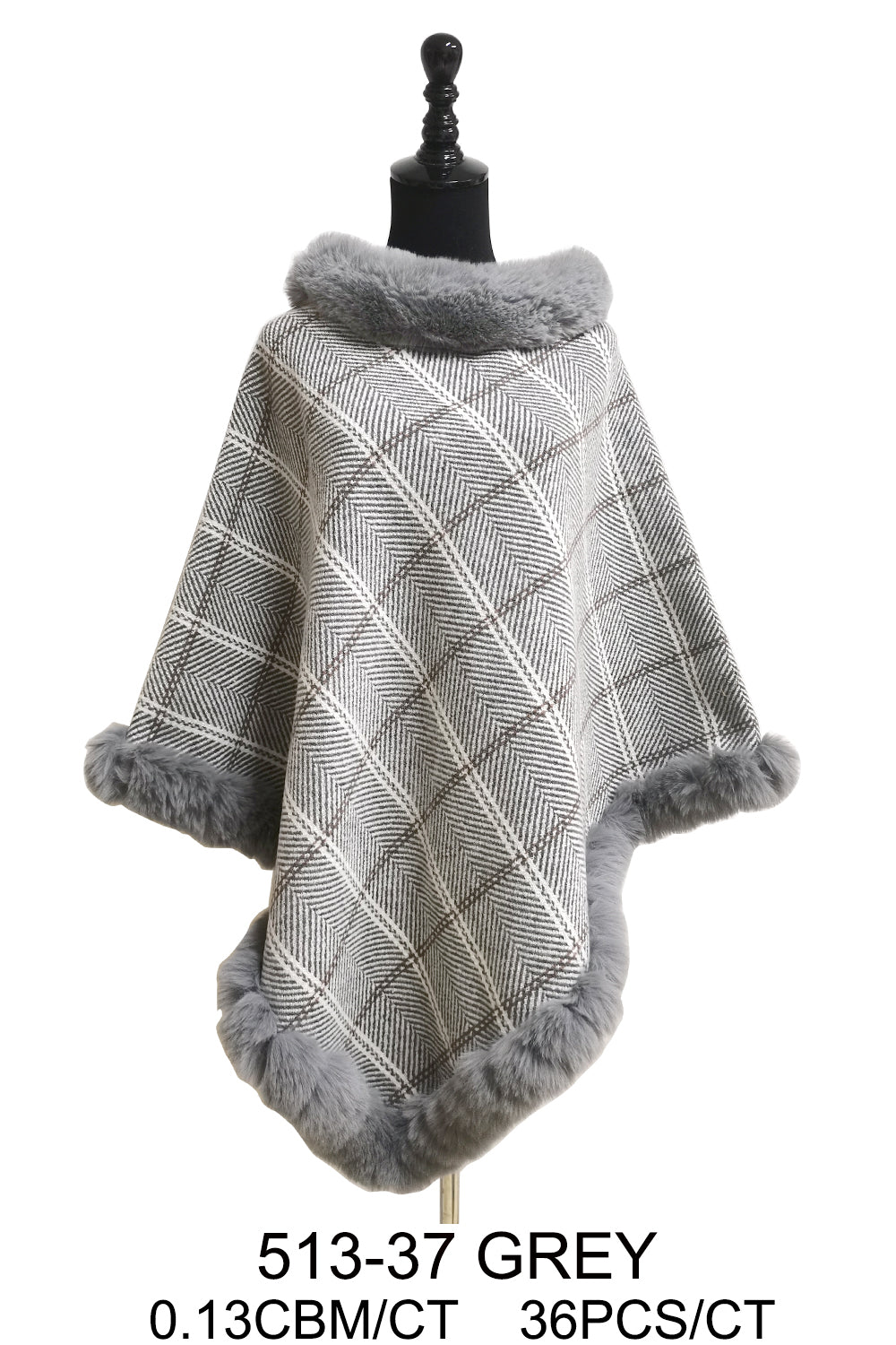 PLAID PATTERN FUR PONCHO PO513-37