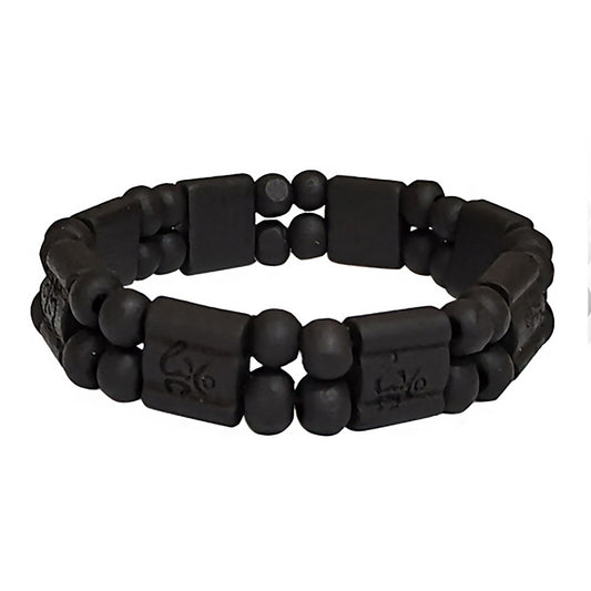 BLACK WOODEN 2 ROW BRACELET 2908-13 (12PC)