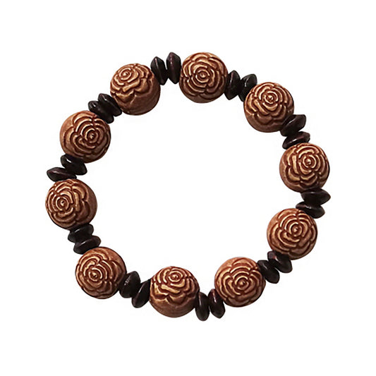 WOODEN FLOWER BALL BRACELET 2908-16 (12PC)