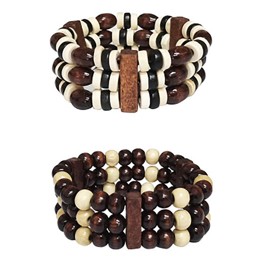 WOODEN 3 ROW BRACELET 2908-3 (12PC)