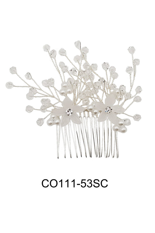 PEARL FLOWER DECOR TIARA HAIR COMB 111-53 (4PC)