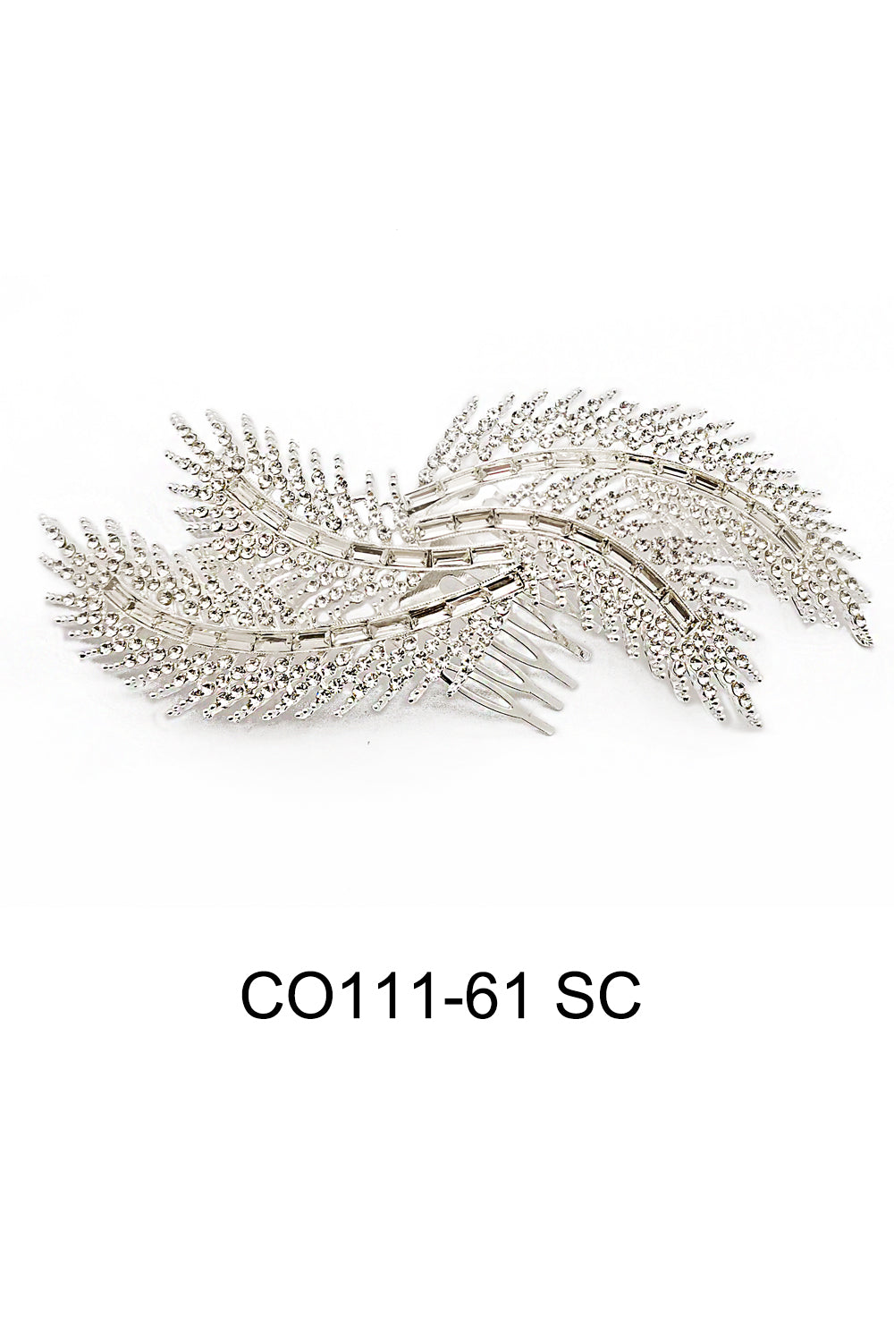 RHINESTONE FEATHER TIARA HAIR COMB 111-61 (2PC)