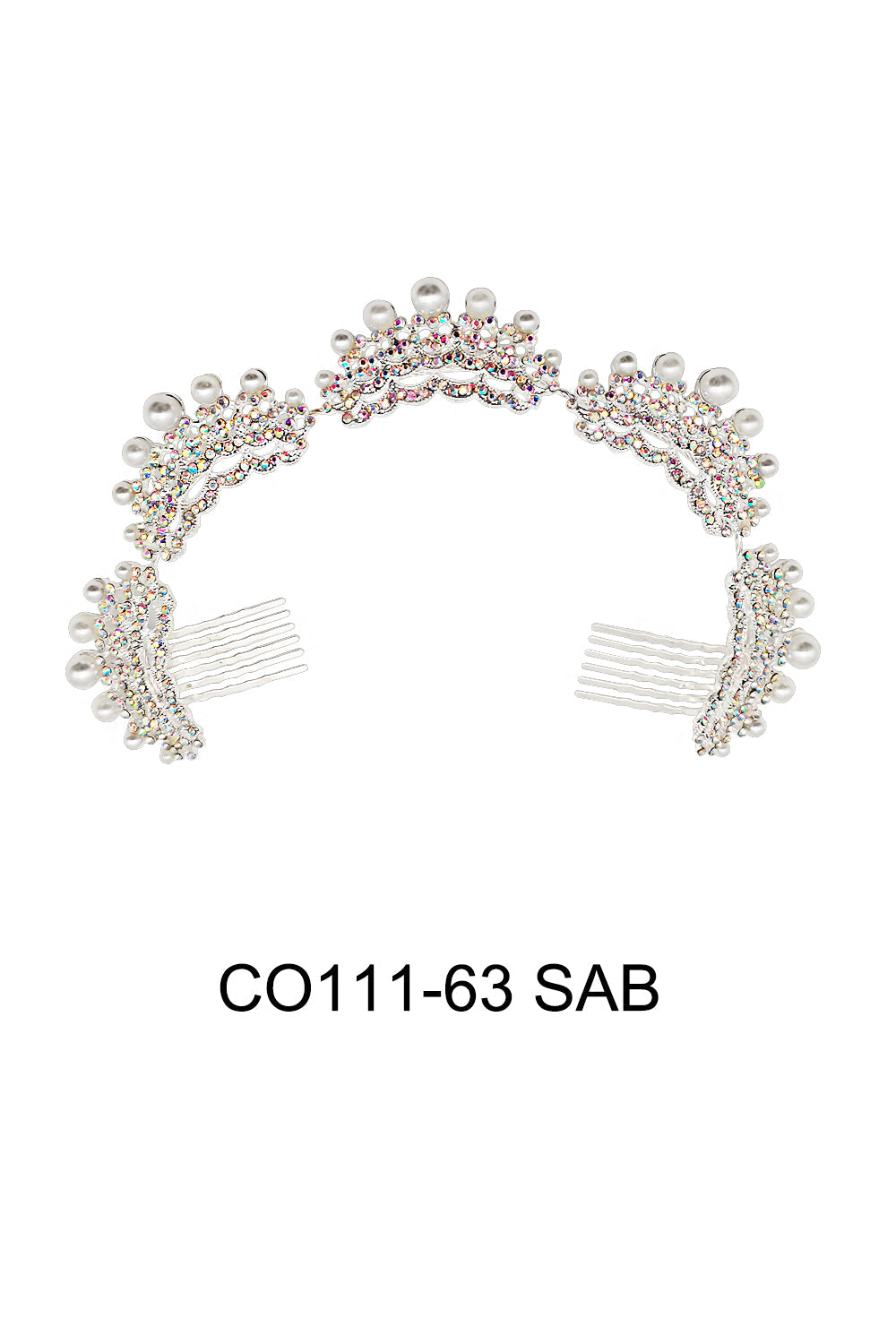 PEARL RHINESTONE DECOR TIARA HAIR COMB 111-63 (1PC)