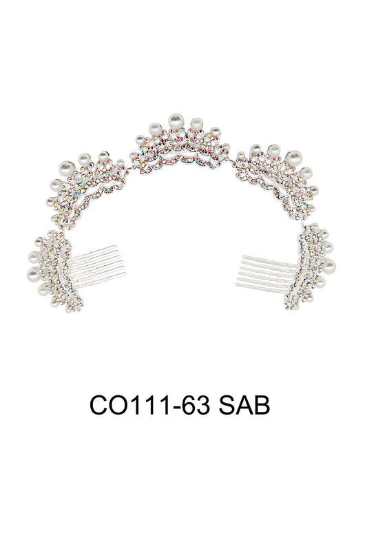 PEARL RHINESTONE DECOR TIARA HAIR COMB 111-63 (1PC)