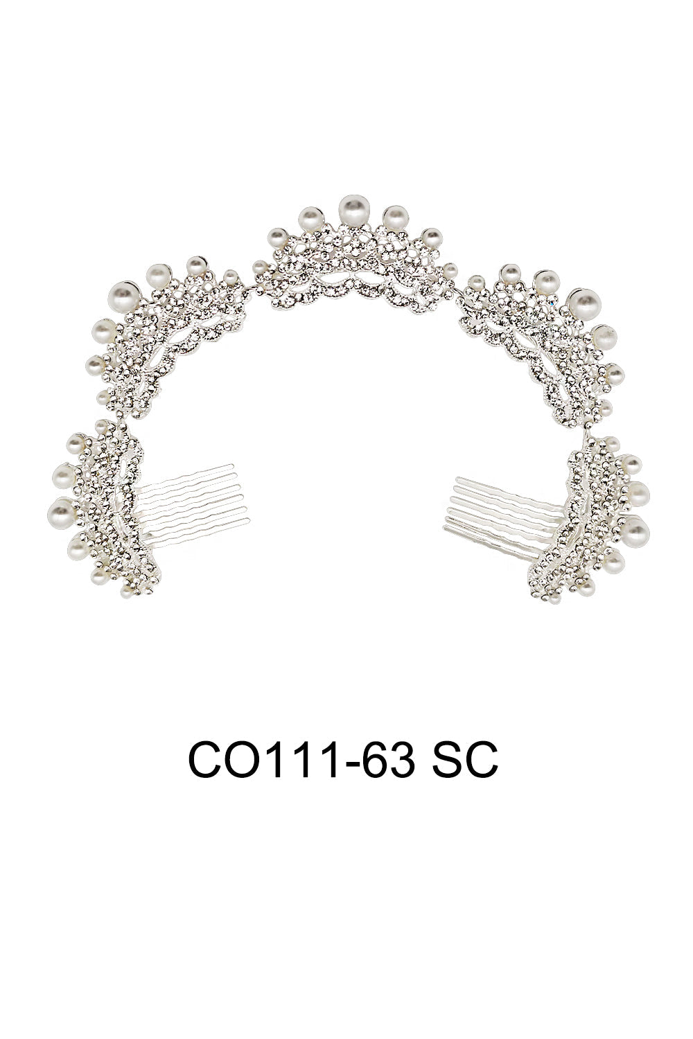 PEARL RHINESTONE DECOR TIARA HAIR COMB 111-63 (1PC)