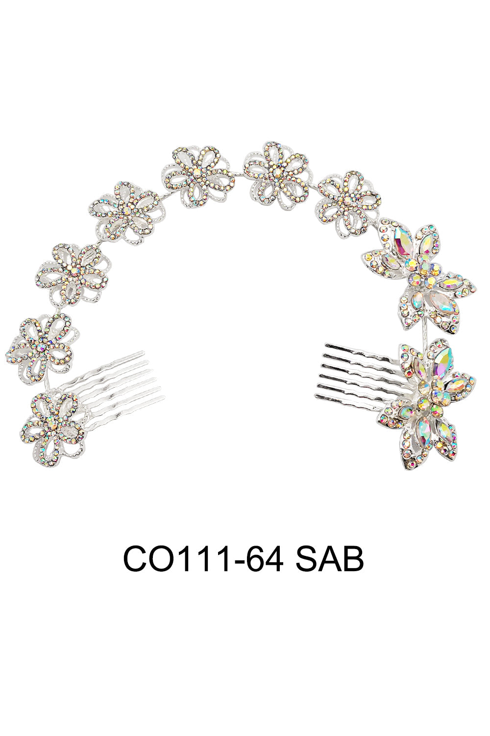 CRYSTAL FLOWER DECOR TIARA HAIR COMB 111-64 (2PC)