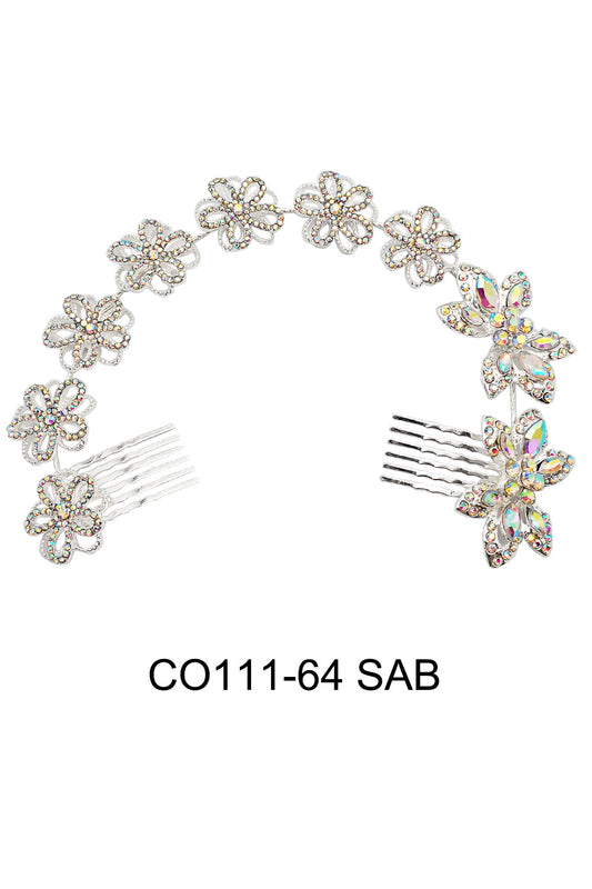 CRYSTAL FLOWER DECOR TIARA HAIR COMB 111-64 (2PC)