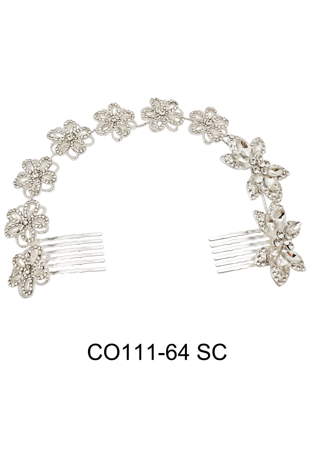 CRYSTAL FLOWER DECOR TIARA HAIR COMB 111-64 (2PC)