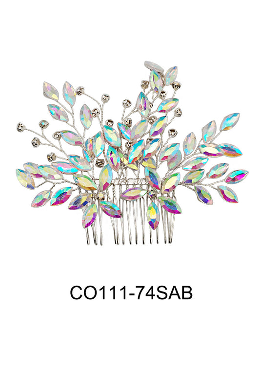 CRYSTAL LEAF DECOR TIARA HAIR COMB 111-74 (2PC)