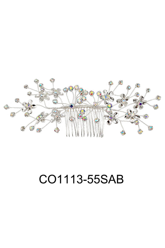 CRYSTAL FLOWER DECOR TIARA HAIR COMB 1113-55 (2PC)