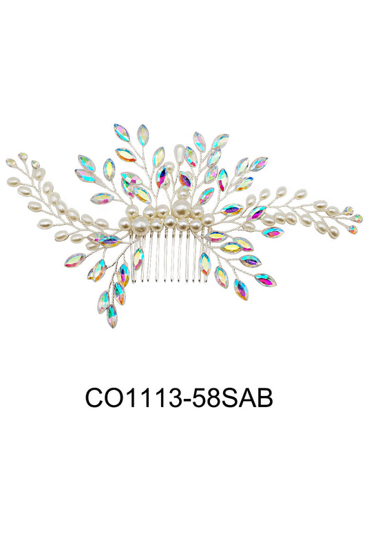 PEARL CRYSTAL LEAF DECOR TIARA HAIR COMB 1113-58 (2PC)