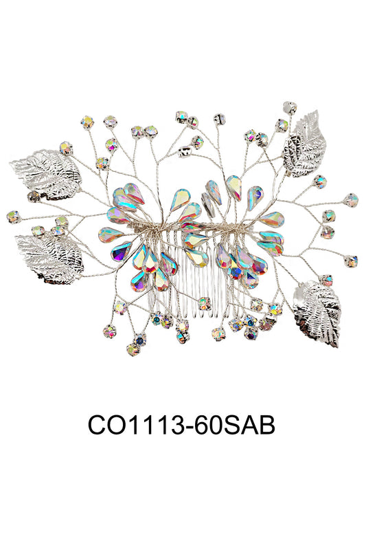 CRYSTAL LEAF DECOR TIARA HAIR COMB 1113-60 (3PC)