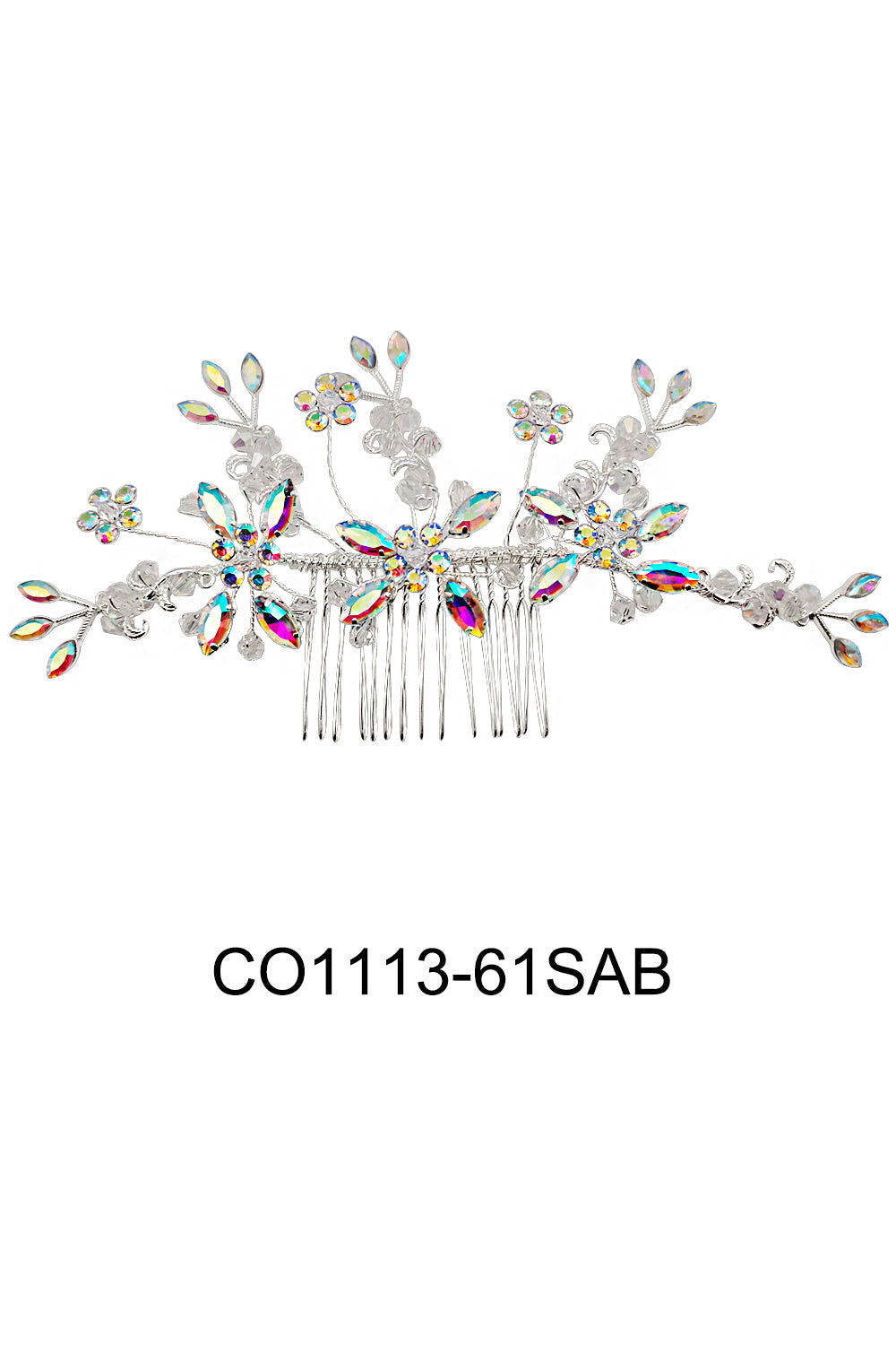 CRYSTAL FLOWER DECOR TIARA HAIR COMB 1113-61 (3PC)