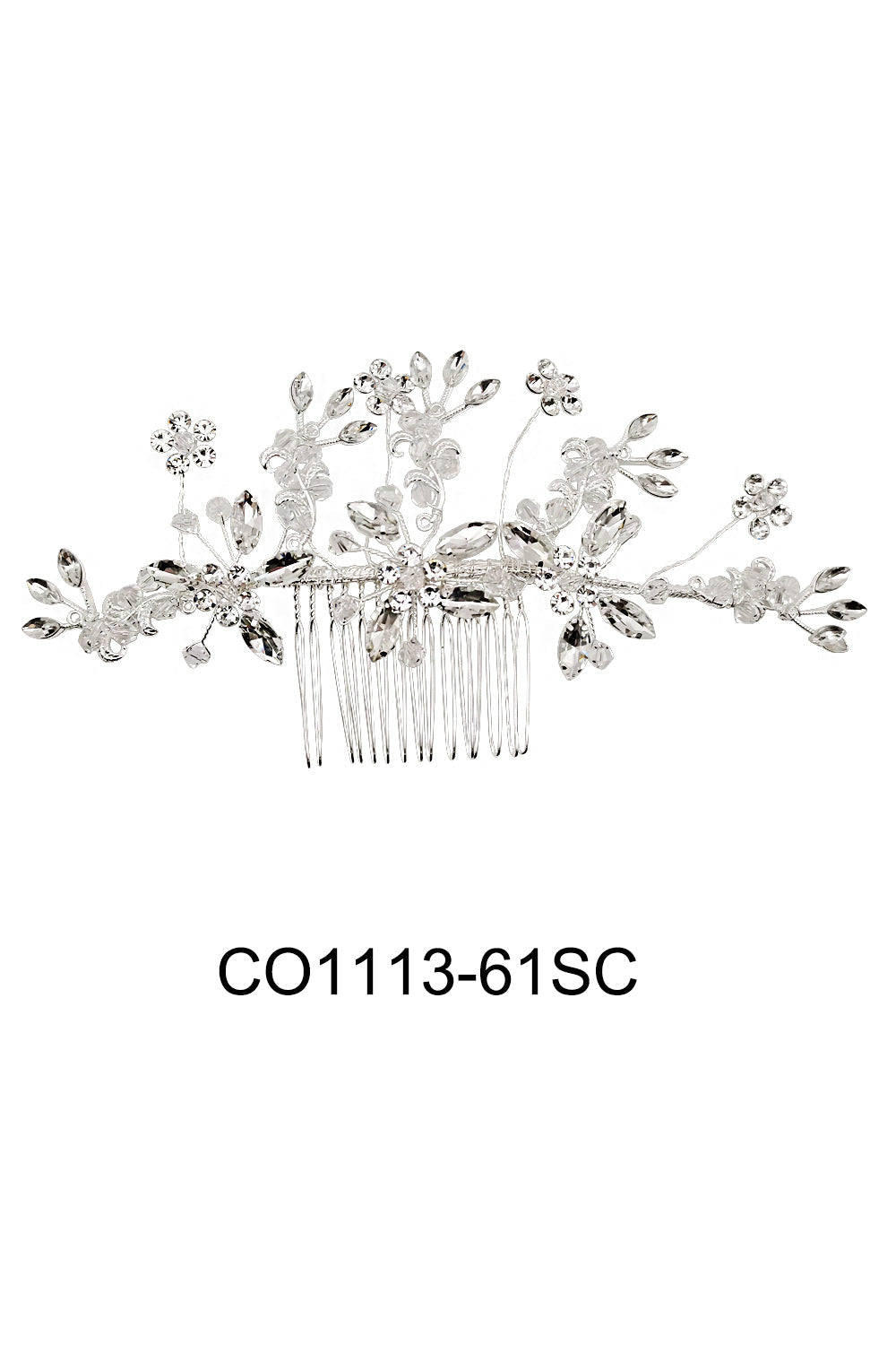 CRYSTAL FLOWER DECOR TIARA HAIR COMB 1113-61 (3PC)