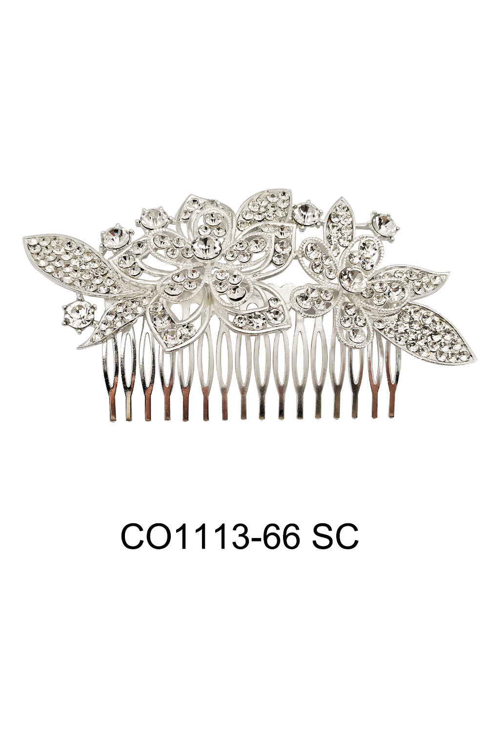 RHINESTONE FLOWER DECOR TIARA HAIR COMB 1113-66 (2PC)