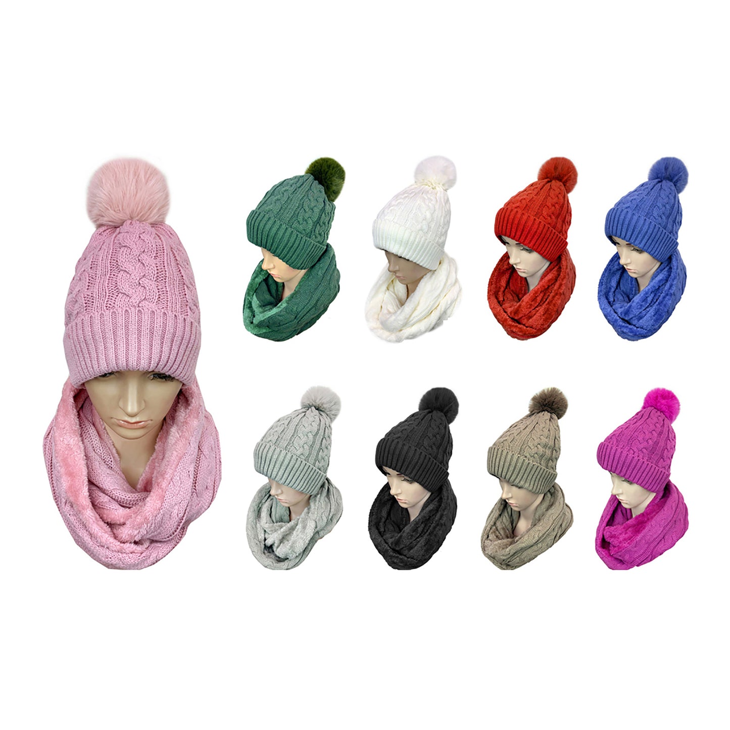 POM POM BEANIE AND SCARF SET CP3350 (12PC)