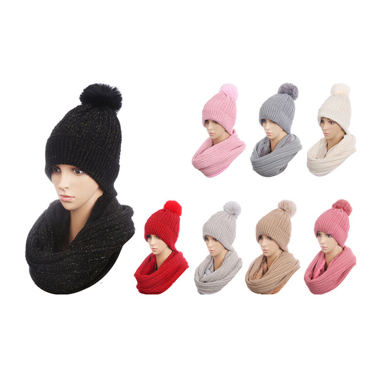 POM POM BEANIE AND SCARF SET CP3732 (12PC)