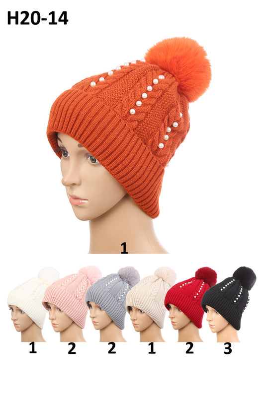 POM POM PEARL KNITTED BEANIE H20-14 (12PC)