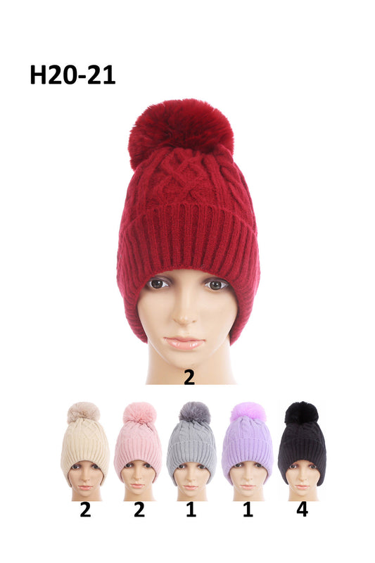 POM POM KNITTED BEANIE H20-21 (12PC)