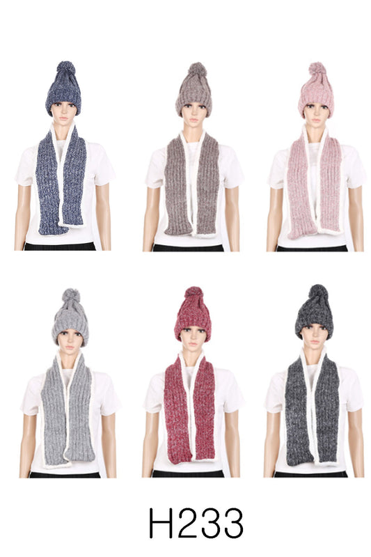 POM POM BEANIE AND SCARF SET H233 (12PC)