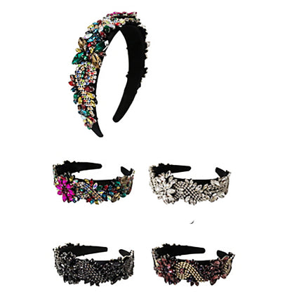 MULTI CRYSTAL FLOWER DECOR HEADBAND HB1011-61 (12PC)