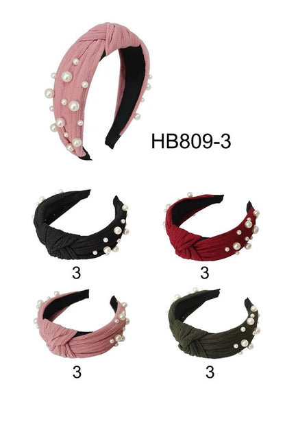 FABRIC TWIST PEARL HEADBAND HB809-3 (12PC)