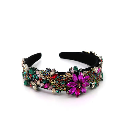 MULTI CRYSTAL FLOWER DECOR HEADBAND HB1011-61 (12PC)