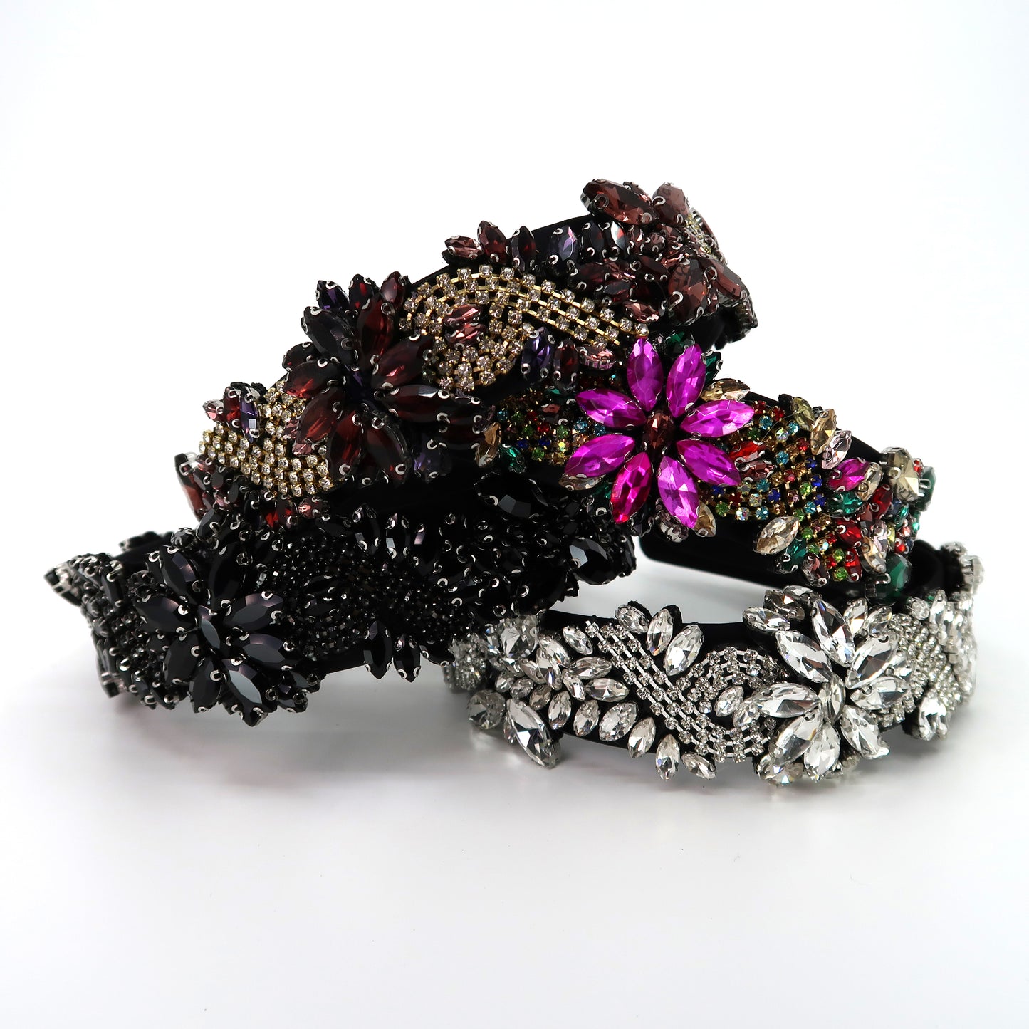 MULTI CRYSTAL FLOWER DECOR HEADBAND HB1011-61 (12PC)