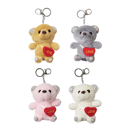 RHINESTONE LOVE BEAR PLUSH KEY CHAIN KC1123-29 (12PC)