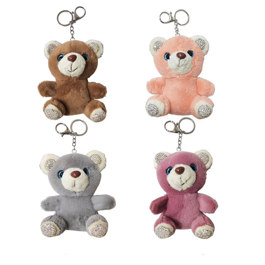 RHINESTONE BEAR PLUSH KEY CHAIN KC21030-22 (12PC)