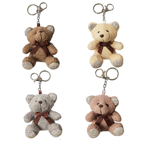 RHINESTONE RIBBON BEAR PLUSH KEY CHAIN KC21030-3 (12PC)