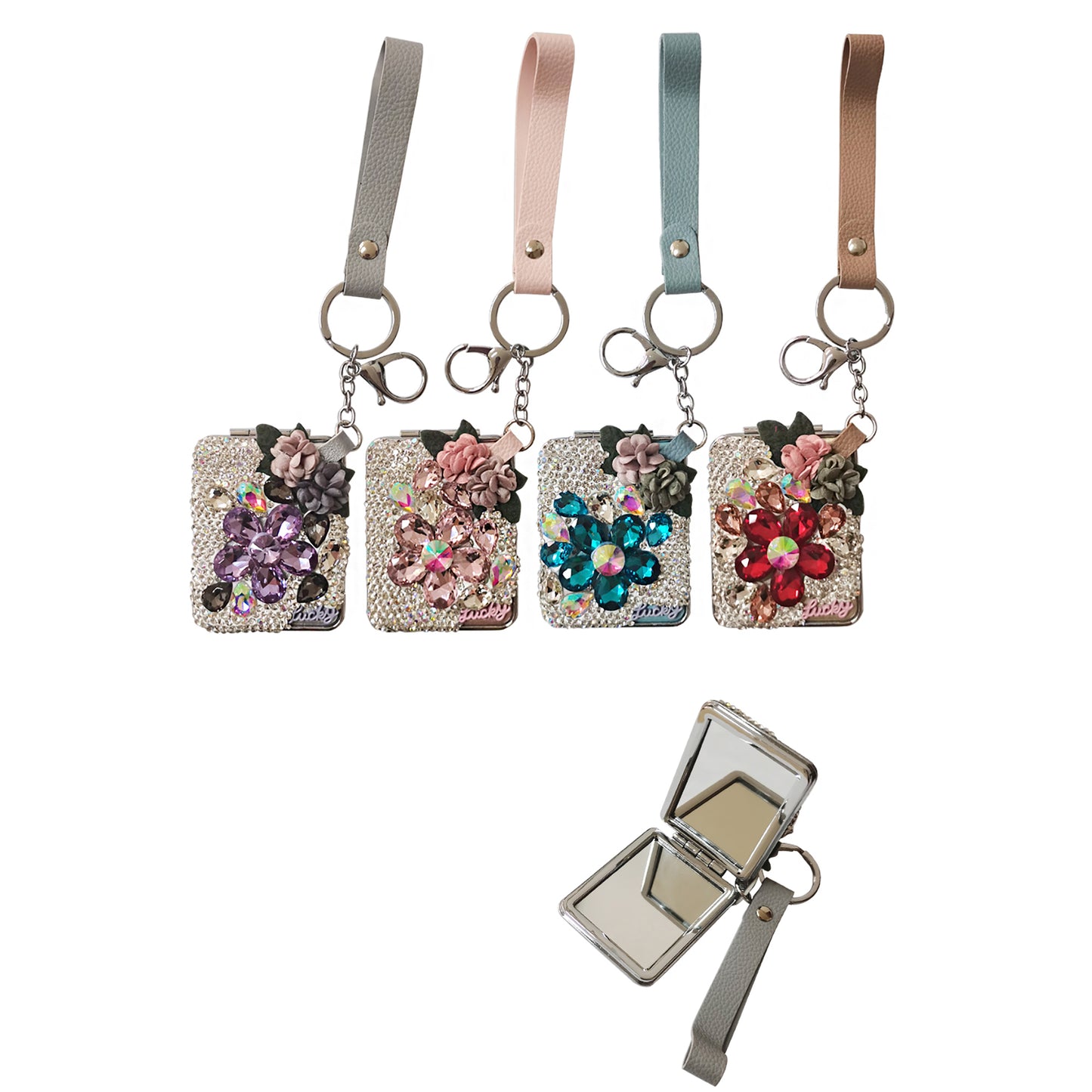 CRYSTAL DECOR MIRROR KEY CHAIN KC2505-75 (12PC)