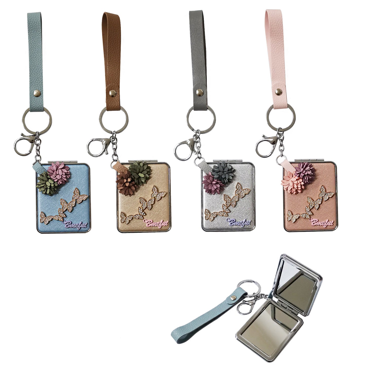 BUTTERFLY FLOWER DECOR MIRROR KEY CHAIN KC3222-31 (12PC)