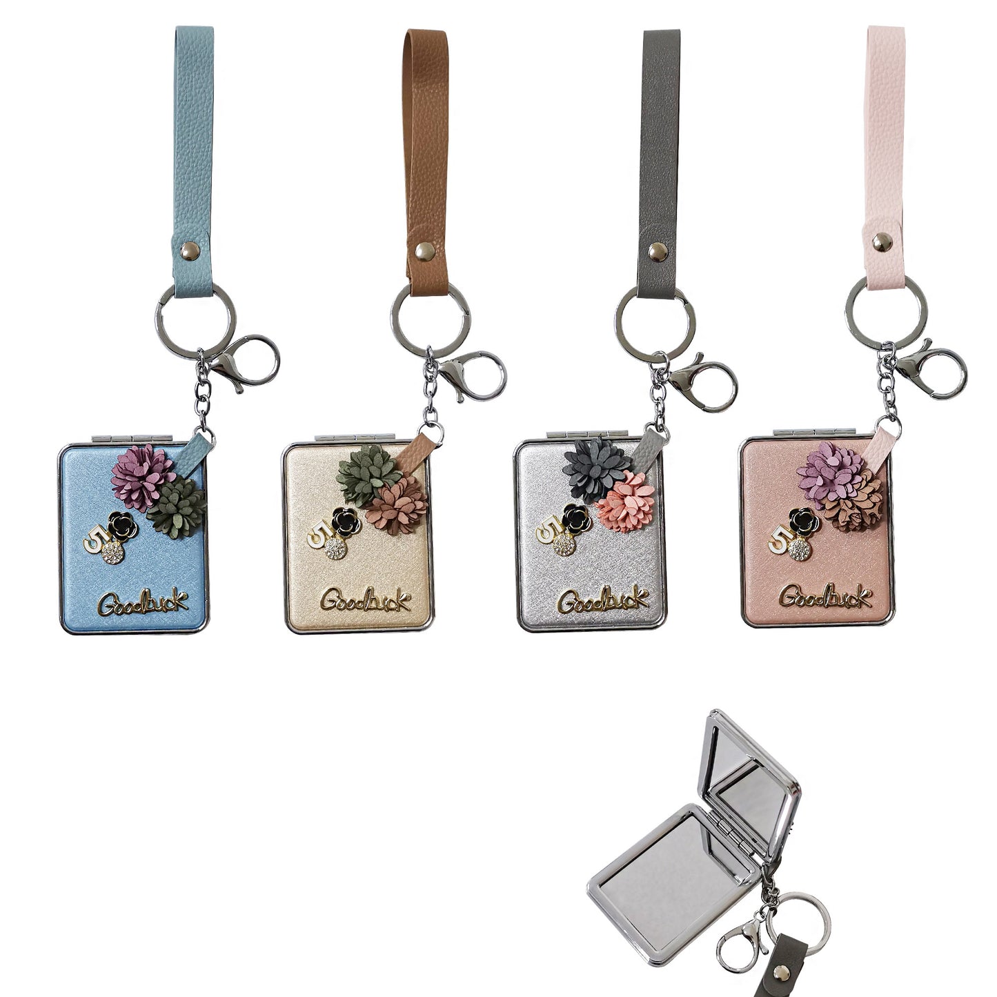 FLOWER DECOR GOOD LUCK MIRROR KEY CHAIN KC3222-34 (12PC)