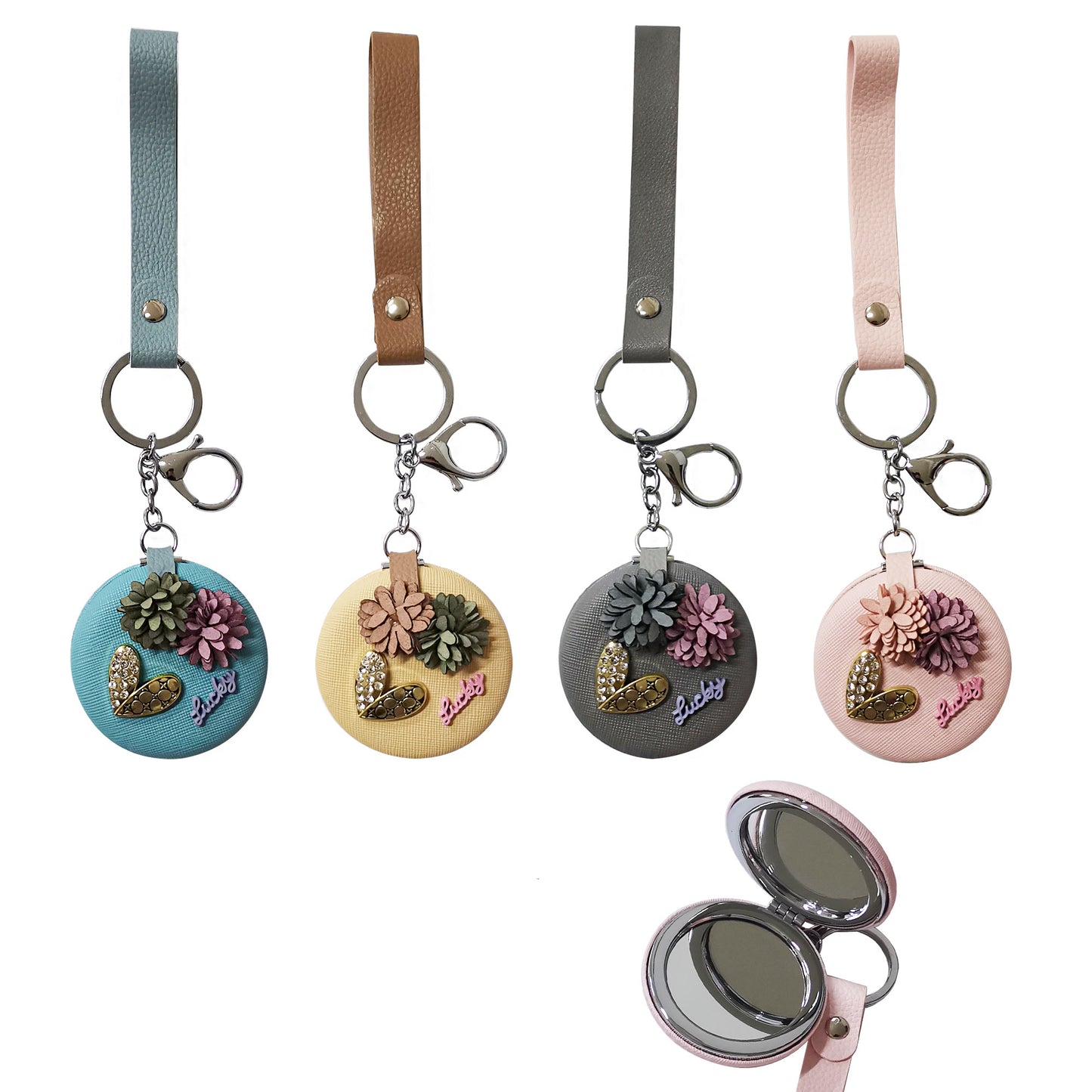 HEART FLOWER DECOR MIRROR KEY CHAIN KC3222-35 (12PC)