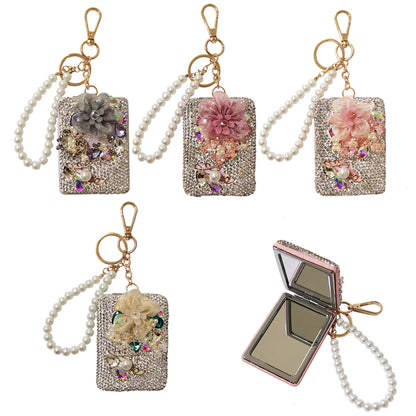 CRYSTAL FLOWER PEARL STRAP MIRROR KEY CHAIN KC3222-39 (6PC)