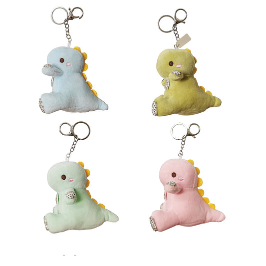 RHINESTONE DINO PLUSH KEY CHAIN KC3305-10 (12PC)