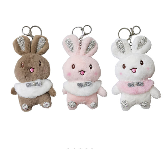 RHINESTONE RABBIT PLUSH KEY CHAIN KC3305-14 (12PC)